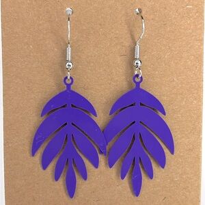 Brass Leaf Fluorescent Purple Earrings